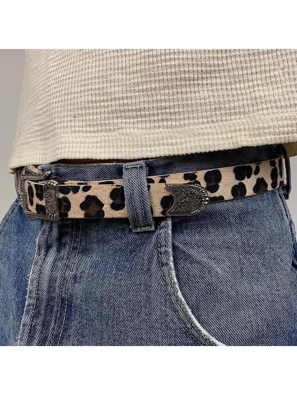 Cheetah Tan Brown Cheetah Fur American Western boho indie belt - Picture 4 of 8